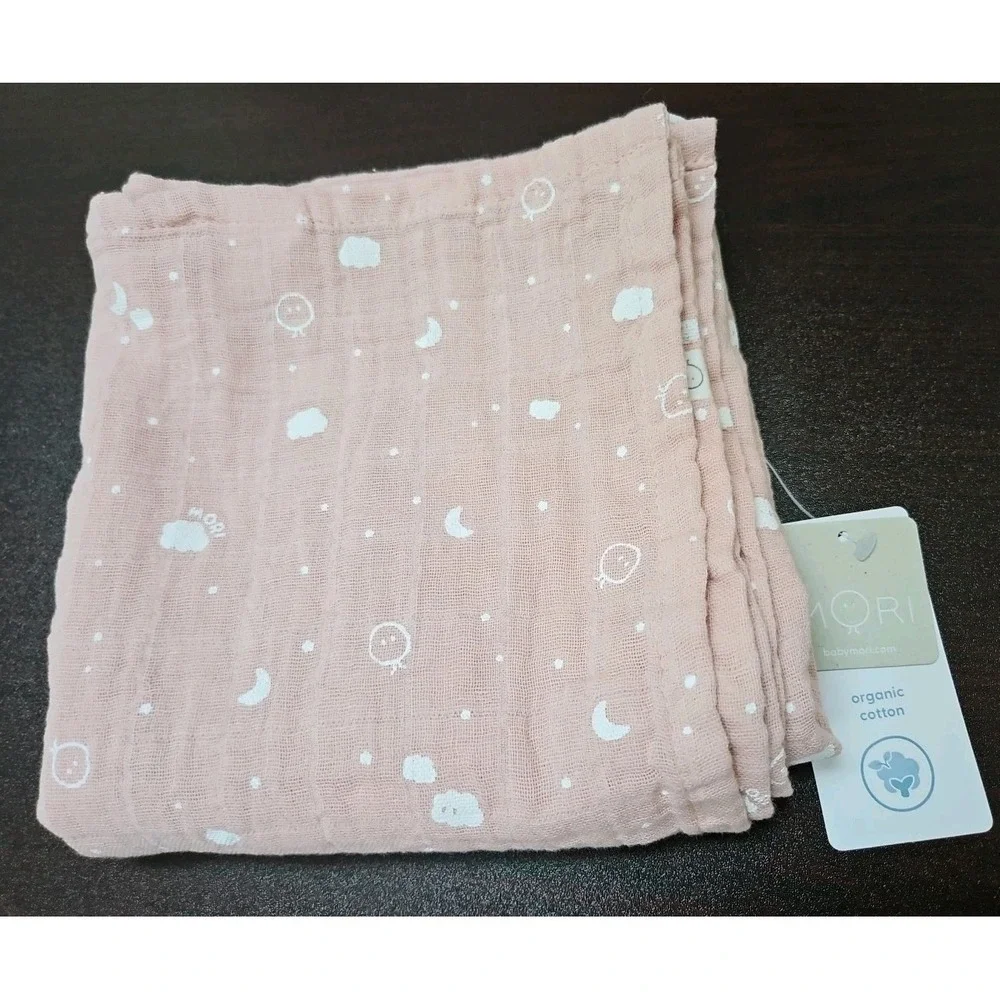 MORI Baby Blanket Pink Stars Circles Cotton Muslin Swaddle Receiving New  30x30
